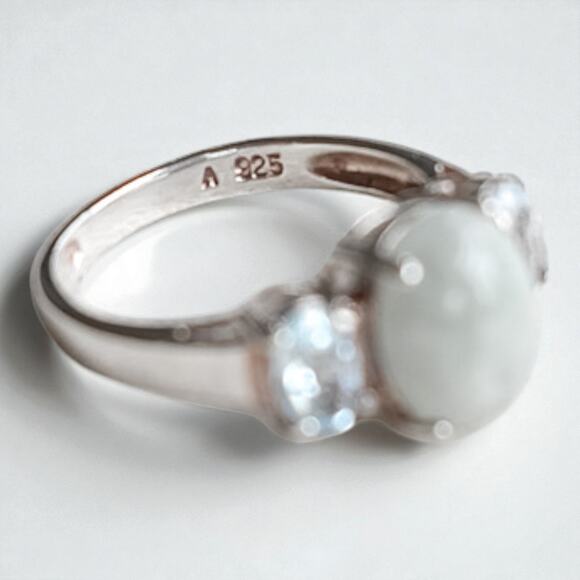 Vintage Avon 925 Silver Blue Jadeite Topaz Trio Ring Size 6 Statement - Picture 5 of 7